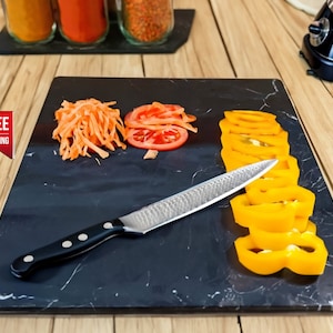 Marble Cutting Board – Square Marble Chopping Board or Jewelry Dish | Black or White Tray for Kitchen, Vanity, Serving & Decor