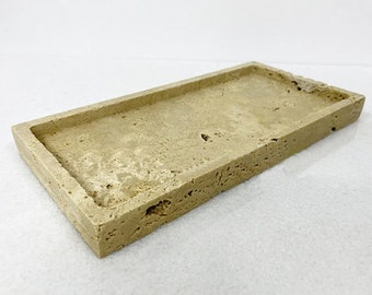 Handcrafted Travertine Tray, Rectangle Marble Vanity Organizer, Natural Stone Bathroom Decor