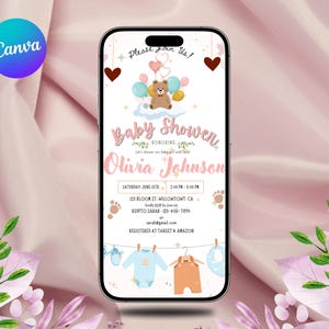BEWERKBARE babyshoweruitnodigingen, aanpasbare canvassjabloon, afdrukbare kaart, digitale uitnodiging, DIY-uitnodiging