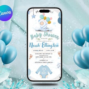 BEWERKBARE babyshoweruitnodigingen, aanpasbare canvassjabloon, afdrukbare kaart, digitale uitnodiging, DIY-uitnodiging