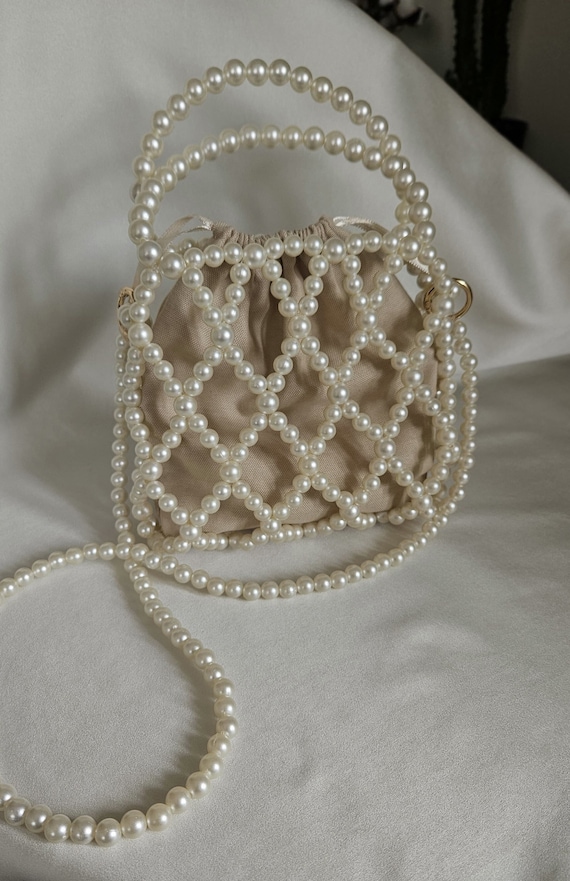 Borsa Estate Con Perline Di Conchiglia - Tote Con Paillettes, Manico Legno E Catena Rimovibile