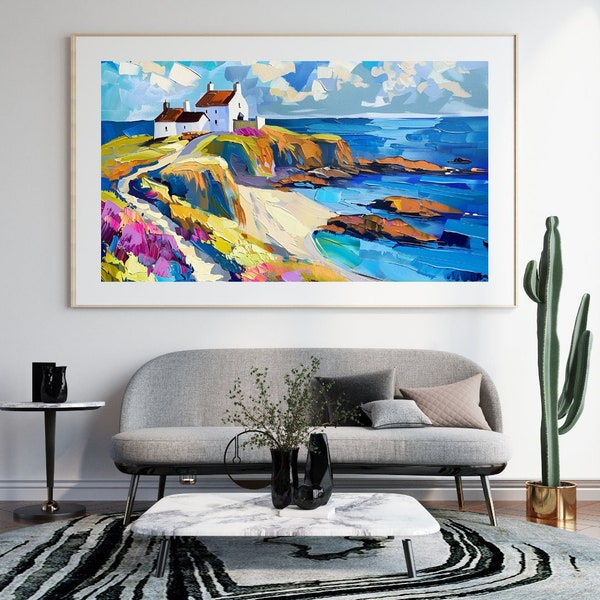 Colourful Coastal Art Print, Ocean Art Painting, Wall Art, Digital Downoad, Art Gift, Home Decor, Atlantic Ocean Painting