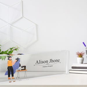 Fashion Designer Desk Name Plate, Acrylic Block for Fashion Designer, Personalized Sign, Office Decor, Business Gift, Fashion Designer Gift