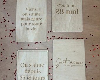 Carte postale en bois "On s'aime depuis...."