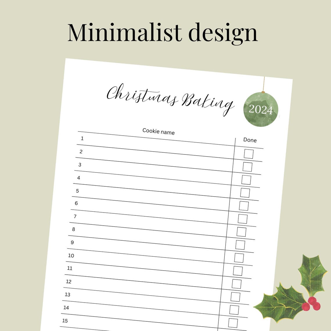 Minimalist Christmas Baking Checklist Printable Sheet Simple Holiday ...