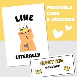 Imprimable comme une carte et un bon pour une soirée, réseaux sociaux, image mignonne, ami, collègue, téléchargement numérique, à plat et plié