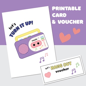 Tarjeta imprimible Turn It Up y cupón para pasar el rato, imagen linda, PDF, amigo, novio, novia, diversión, amor, descarga digital, plano y doblado