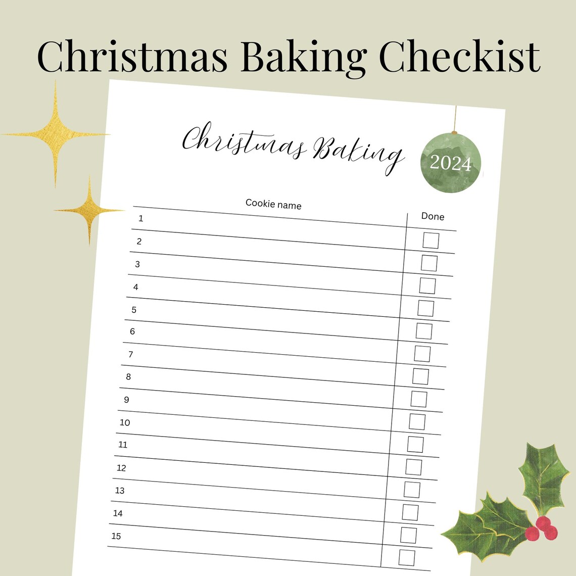 Minimalist Christmas Baking Checklist Printable Sheet Simple Holiday ...