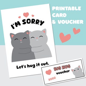 Printable I'm Sorry Card and Voucher, Cute Cat Image, PDF, Friend, Boyfriend, Girlfriend, Fun, Love Digital Download, Flat & Folded
