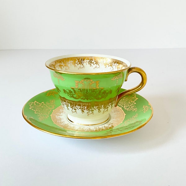 Antique Coalport china cup, demitasse cup, green and gold cup, antique cup and saucer, Victorian tea cup, bone china tea cup