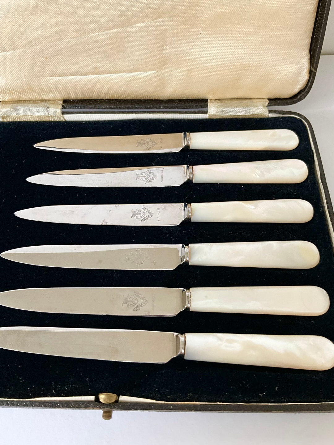 Antique Knives Vintage Knife Set Pearl Cutlery Set Boxed Etsy