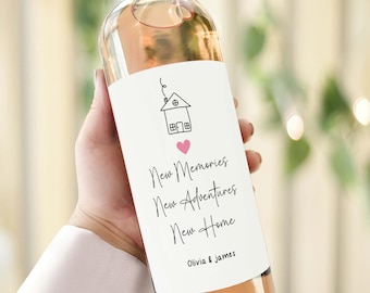 Vinetikett för nytt hem, flytt till nytt hus, inflyttningspresent, ny husägare, grattis vänners första hem, mäklarpresent till kunder