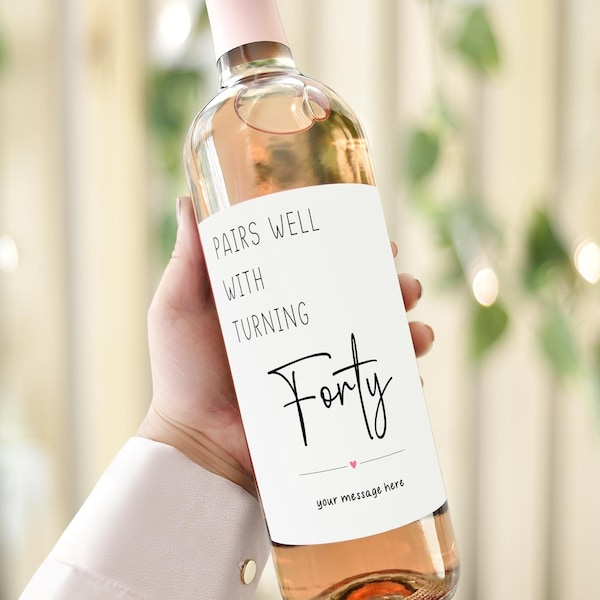 Etiqueta para botella de vino de 40 cumpleaños, etiqueta de vino personalizada, regalo de hito, regalo de feliz 40 cumpleaños, combina bien con cumplir cuarenta