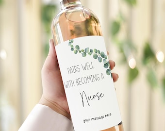 Nurse Gift Personalised Wine Bottle Label, Pairs Well With Becoming a Nurse, Congratulations Gift Custom Wine Label, Graduation Gift