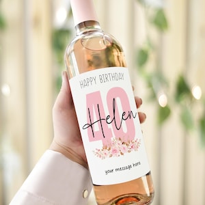 40th birthday wine bottle label, personalised name custom wine labels, happy 40th birthday gift for women, milestone gift for daughter