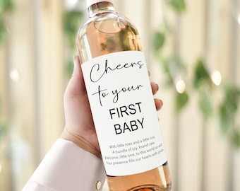 Cheers to your first baby personalised wine bottle label gift, new parents gift custom wine label, congratulations wine sticker gift