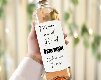 Personalised Mum and Dad Date Night Wine Bottle Label, New Parents Gift, Custom Wine Label for Couples, Mummy and Daddy Milestone Gift