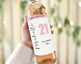 21. Geburtstag Weinflaschenetikett, personalisiertes Weinetikett mit personalisiertem Namen, Meilensteingeschenk für Freund, glückliches 21. Geburtstagsgeschenk für Tochter