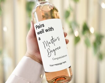Pairs well with a master's degree personalised wine bottle label, congratulations gift class of 2024, custom wine label, congrats grad label