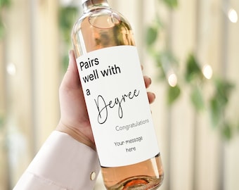 Pairs well with a degree personalised wine bottle label, congratulations gift class of 2025, degree custom wine label, congrats grad labels