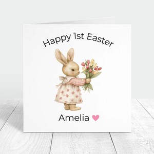 Carte personnalisée Joyeuses 1ères Pâques pour filleule, cadeau personnalisé carte de voeux lapin de Pâques, carte de Pâques personnalisée avec nom et message
