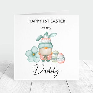 Joyeuses 1ères Pâques en tant que carte personnalisée papa, carte personnalisée de gnome de Pâques et d'oeufs pour papa de bébé, amour de la bosse, carte de pâques gonk
