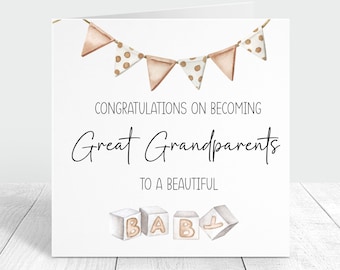 New baby card, great grandparents congratulations card, personalised new great grandparent baby card, gender neutral card gift for grandma