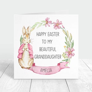 Carte de Pâques personnalisée pour petite-fille, carte de voeux de Pâques Peter rabbit, cadeau de grand-mère carte de Pâques personnalisée, carte de printemps pour enfants