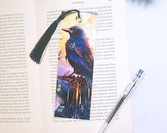Fantasy Raven Bookmark: Laminated Photo Paper with Tassel