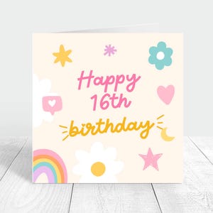 Carte cadeau 16e anniversaire personnalisée, carte de voeux personnalisée sweet 16 pour fille, petite-fille, nièce, amie, carte joyeux 16e anniversaire