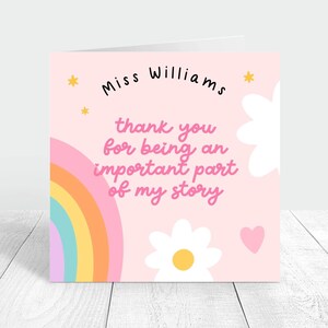 Teachers thank you card, important part of my story, personalised end of school appreciation card for mentor, teacher assistant thank you