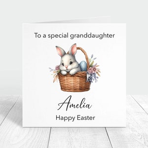 Carte de Pâques personnalisée pour petite-fille, jolie carte de voeux de Pâques avec un lapin, cadeau de grand-mère carte de Pâques personnalisée, carte de printemps pour enfants