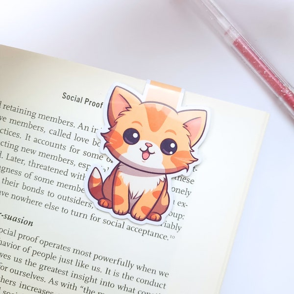 Magnetic bookmark, cute cat kawaii bookmark for women, aesthetic page marker for planners, unique book lover gift, whimsical animal bookmark