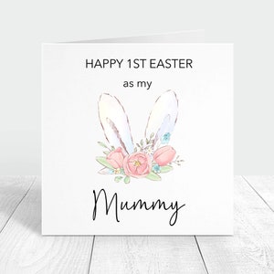 Joyeuses 1ères pâques en tant que carte personnalisée maman, carte personnalisée de pâques oreilles de lapin pour maman, première carte de pâques pour maman d'un enfant, joyeuses pâques