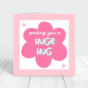 Carte personnalisée en pensant à vous, vous envoyer un gros câlin, carte de réconfort pour un ami, cadeau d'encouragement, carte de rétablissement personnalisée en rose
