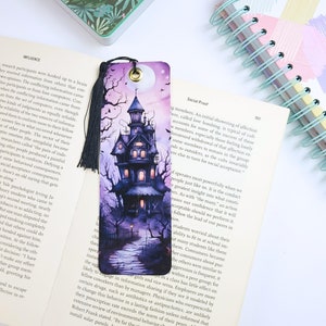Haunted house witchy custom bookmark, halloween aesthetic bookmark with tassel, unique bookmark for women, bookish, gift for readers