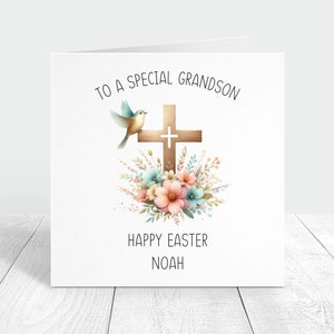 Carte de joyeuses Pâques personnalisée pour un petit-fils spécial, carte personnalisée de Pâques chrétienne, cadeau des grands-parents, carte de voeux religieuse de Jésus
