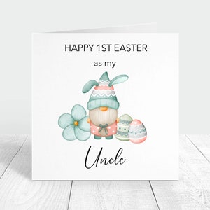 Carte personnalisée Première pâques pour mon oncle, carte personnalisée de gnomes de pâques pour oncle, cadeau de la nièce neveu, jolie carte de pâques gonk pour oncle