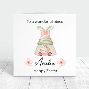 Carte de joyeuses Pâques à une merveilleuse nièce, jolie carte de pâques avec nom personnalisé gonk, cadeau de tante, carte de gnomes de printemps oeufs de pâques pour nièce