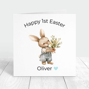Joyeuses 1ères Pâques carte personnalisée pour filleul, cadeau personnalisé de carte de voeux de lapin de Pâques, carte de Pâques personnalisée avec nom et message