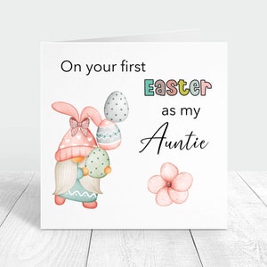 Carte personnalisée Première pâques pour ma tante, carte personnalisée de gnomes de pâques pour tante, cadeau d'une nièce ou d'un neveu, carte gonk et carte d'oeufs de pâques
