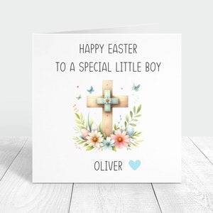Carte de joyeuses pâques personnalisée pour petit garçon, carte de voeux de pâques personnalisée, carte de pâques de jésus, carte de pâques chrétienne, petit-fils, fils, neveu