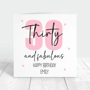 30 et fabuleuse carte d'anniversaire personnalisée, joyeux 30e anniversaire, cadeau pour fille, amie, meilleure amie, sœur, carte personnalisée des années 30