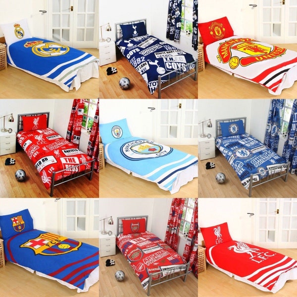 Cotton Blend - New Football Club Single Duvet Quilt Cover Sets Boys Kids Bedroom Official Football Quilt Cover Bedding Set