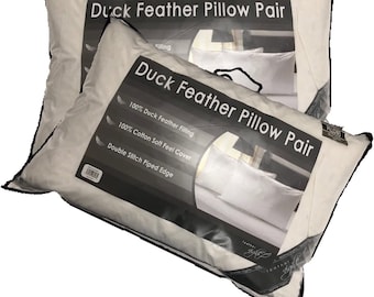 2 x 100% Duck Feather Pillow Comfortable Extra Filling Hotel Quality Luxury