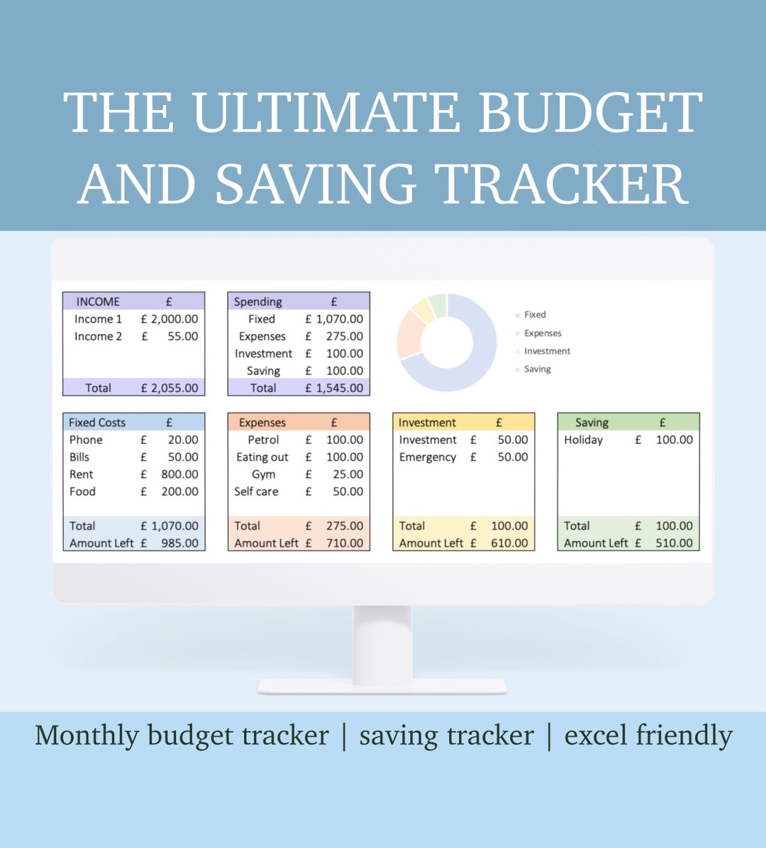 Monthly Budget Spreadsheet Template for Excel Budget Sheet Etsy