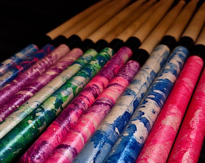 Custom Hydro Dipped 5Bs Drumsticks: Colorful Glitter Sticks for Beginners