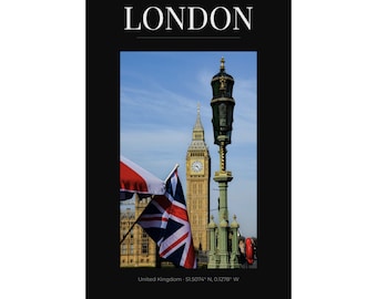 Londen matte verticale poster, reiskunst aan de muur, woondecoratie, print Britse vlag, cadeau voor reizigers, kantoorinrichting