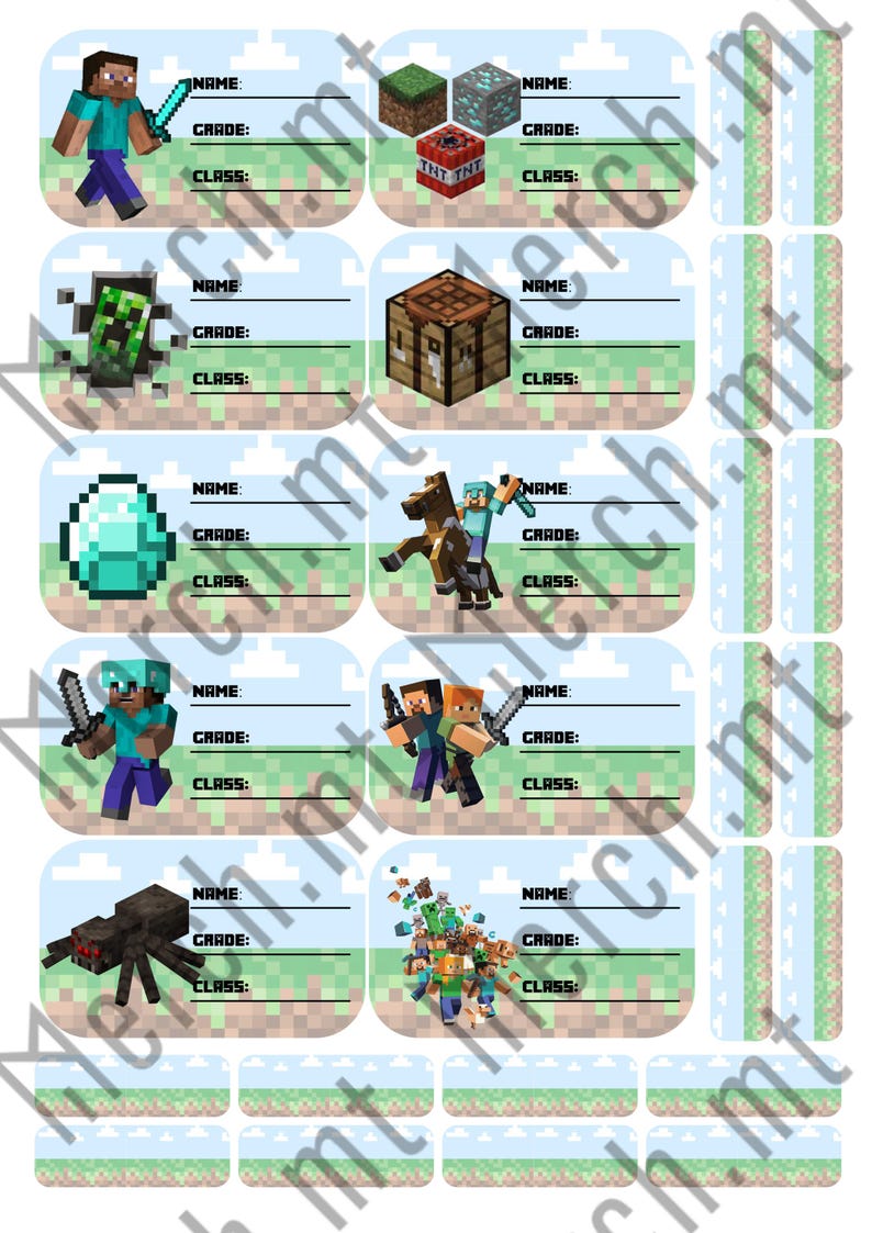 Set of 10 Printable Minecraft School Labels in English - Etsy