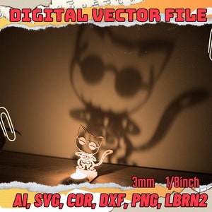 ハロウィーンレーザーカットベクターファイル不気味な猫の影3D SVG DXFテンプレート設計図デジタル1/8” 3 mm GlowforgeデジタルダウンロードCricutパターン